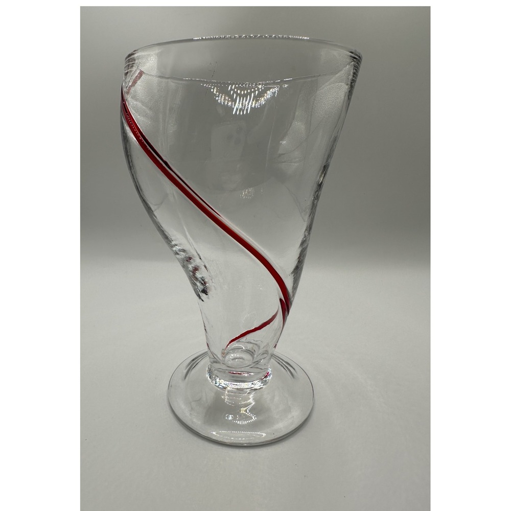 Pier 1 Hand Blown Art Glass Red Swirline Twisted Vase Clear Red Asymmetrical